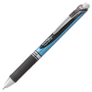 Pentel® EnerGel RTX Gel Pen, Retractable, Fine 0.5 mm Needle Tip, Black Ink, Silver/Black Barrel 