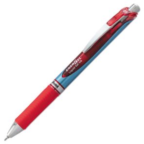 Pentel® EnerGel RTX Gel Pen, Retractable, Fine 0.5 mm Needle Tip, Red Ink, Silver/Red Barrel 