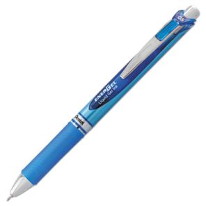 Pentel® EnerGel RTX Gel Pen, Retractable, Fine 0.5 mm Needle Tip, Blue Ink, Silver/Blue Barrel 