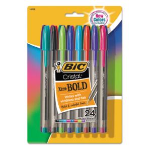 Bic® Cristal Xtra Bold Ballpoint Pen, Stick, Bold 1.6 mm, Assorted Ink and Barrel Colors, 24/Pack