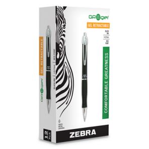 Zebra® GR8 Gel Pen, Retractable, Medium 0.7 mm, Black Ink, Black/Silver Barrel - Each 