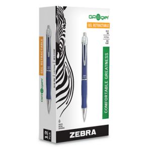 Zebra® GR8 Gel Pen, Retractable, Medium 0.7 mm, Blue Ink, Blue/Silver Barrel - Each 