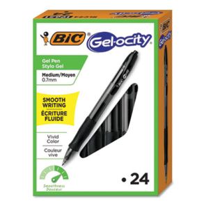 Bic® Gel-ocity Gel Pen Value Pack, Retractable, Medium 0.7 mm, Black Ink, Black Barrel, 24/Pack