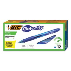 Bic® Gel-ocity Gel Pen, Retractable, Medium 0.7 mm, Blue Ink, Translucent Blue Barrel, Dozen