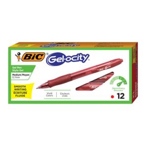 Bic® Gel-ocity Gel Pen, Retractable, Medium 0.7 mm, Red Ink, Translucent Red Barrel, Dozen
