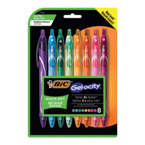 Bic® Gel-ocity Quick Dry Gel Pen, Retractable, Medium 0.7 mm, Assorted Ink and Barrel Colors, 8/Pack