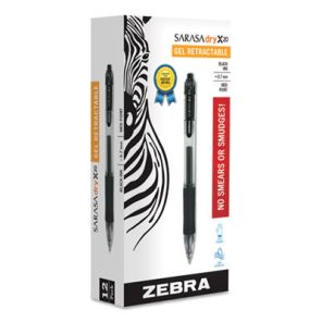 Zebra® Sarasa Dry Gel X20 Gel Pen, Retractable, Medium 0.7 mm, Black Ink, Smoke Barrel, Dozen 