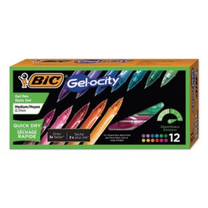 Bic® Gel-ocity Quick Dry Gel Pen, Retractable, Fine 0.7 mm, 12 Assorted Ink and Barrel Colors, Dozen