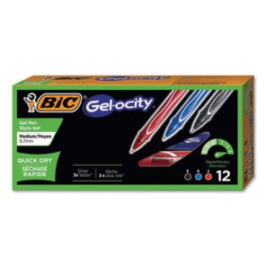 Bic® Gel-ocity Quick Dry Gel Pen, Retractable, Fine 0.7 mm, Three Assorted Ink and Barrel Colors, Dozen