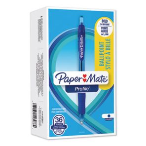 Paper mate® Profile Ballpoint Pen, Retractable, Bold 1.4 mm, Blue Ink, Blue Barrel, 36/Pack