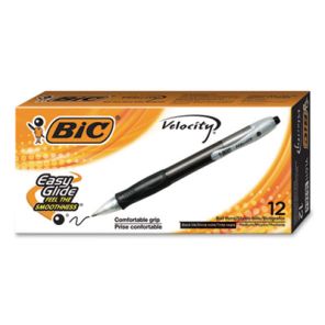 Bic® Velocity Ballpoint Pen, Retractable, Medium 1 mm, Black Ink, Translucent Black Barrel, Dozen