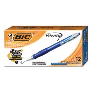 Bic® Velocity Ballpoint Pen, Retractable, Medium 1 mm, Blue Ink, Translucent Blue Barrel, Dozen