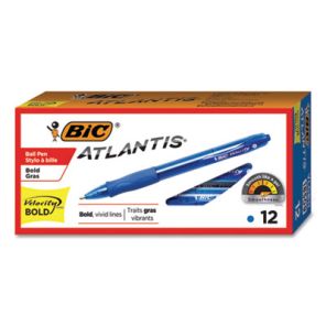 Bic® Velocity Ballpoint Pen, Retractable, Atlantis Bold 1.6 mm, Blue Ink, Translucent Blue Barrel, Dozen