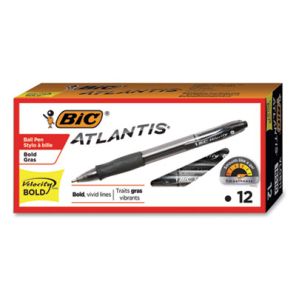 Bic® Velocity Ballpoint Pen, Retractable, Atlantis Bold 1.6 mm, Black Ink, Smoke Barrel, Dozen 