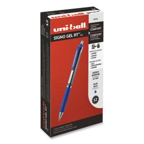 Uni-ball® Signo Gel Pen, Retractable, Medium 0.7 mm, Blue Ink, Blue/Metallic Accents Barrel, Dozen 