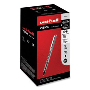 Uni-ball® VISION Roller Ball Pen, Stick, Fine 0.7 mm, Black Ink, Silver Barrel, 36/Pack 