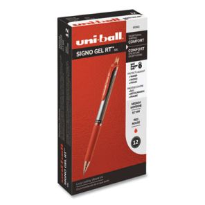Uni-ball® Signo Gel Pen, Retractable, Medium 0.7 mm, Red Ink, Red/Metallic Accents Barrel, Dozen 
