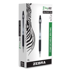 Zebra® Z-Grip MAX Ballpoint Pen, Retractable, Medium 1 mm, Black Ink, Silver Barrel, Dozen 