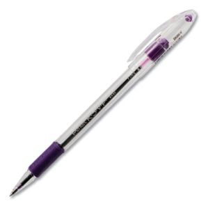 Pentel® R.S.V.P. Ballpoint Pen, Stick, Fine 0.7 mm, Violet Ink, Clear/Violet Barrel, Dozen 