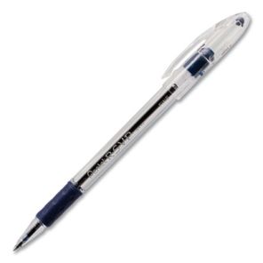 Pentel® R.S.V.P. Ballpoint Pen, Stick, Fine 0.7 mm, Blue Ink, Clear/Blue Barrel, Dozen 
