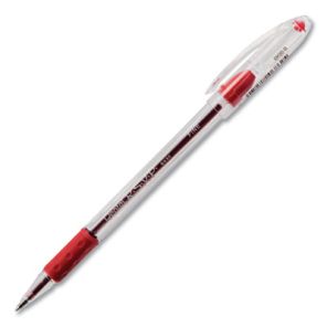 Pentel® R.S.V.P. Ballpoint Pen, Stick, Fine 0.7 mm, Red Ink, Clear/Red Barrel, Dozen 