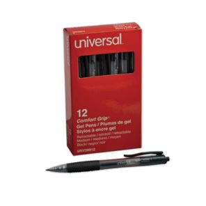 Universal Comfort Grip Gel Pen, Retractable, Medium 0.7 mm, Black Ink, Smoke Barrel, Dozen