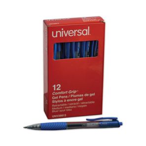 Universal Comfort Grip Gel Pen, Retractable, Medium 0.7 mm, Blue Ink, Translucent Blue Barrel, Dozen