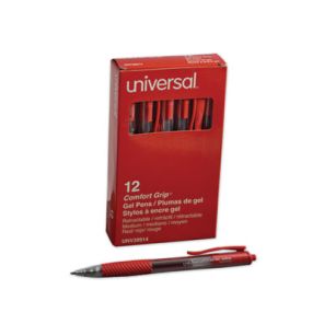 Universal Comfort Grip Gel Pen, Retractable, Medium 0.7 mm, Red Ink, Translucent Red Barrel, Dozen