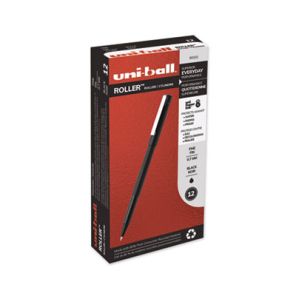 Uni-ball® Roller Ball Pen, Stick, Fine 0.7 mm, Black Ink, Black Matte Barrel, Dozen 