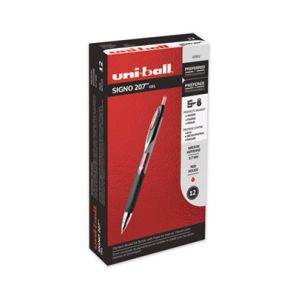 Uni-ball® Signo 207 Gel Pen, Retractable, Medium 0.7 mm, Red Ink, Smoke/Black/Red Barrel, Dozen 