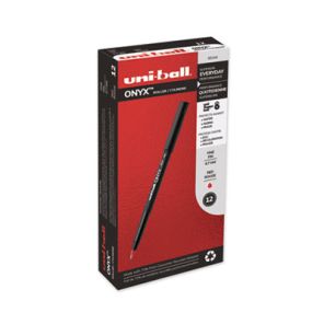Uni-ball® ONYX Roller Ball Pen, Stick, Fine 0.7 mm, Red Ink, Black Matte Barrel, Dozen 