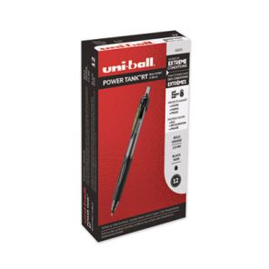 Uni-ball® Power Tank RT Ballpoint Pen, Retractable, Bold 1 mm, Black Ink, Smoke/Black Barrel, Dozen 