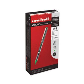 Uni-ball® VISION Roller Ball Pen, Stick, Fine 0.7 mm, Evergreen Ink, Gray Barrel, Dozen 