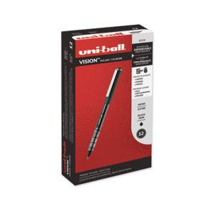 Uni-ball® VISION Roller Ball Pen, Stick, Micro 0.5 mm, Black Ink, Black/Gray Barrel, Dozen 