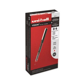 Uni-ball® VISION Roller Ball Pen, Stick, Micro 0.5 mm, Red Ink, Gray/Red Barrel, Dozen 