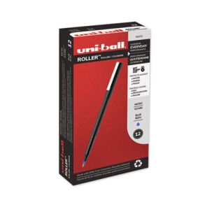 Uni-ball® Roller Ball Pen, Stick, Micro 0.5 mm, Blue Ink, Black Matte Barrel, Dozen 
