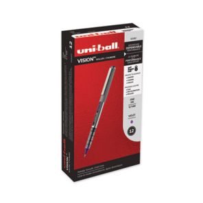 Uni-ball® VISION Roller Ball Pen, Stick, Fine 0.7 mm, Majestic Purple Ink, Gray Barrel, Dozen 