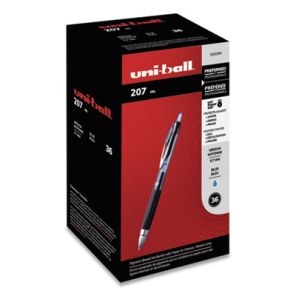 Uni-ball® Signo 207 Gel Pen, Retractable, Medium 0.7 mm, Blue Ink, Black Barrel, 36/Box 