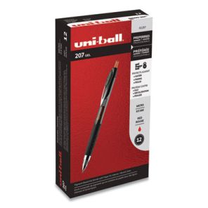 Uni-ball® Signo 207 Gel Pen, Retractable, Micro 0.5 mm, Red Ink, Smoke/Black/Red Barrel, Dozen 