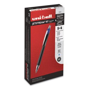 Uni-ball® Jetstream Retractable Ballpoint Pen, Bold 1 mm, Blue Ink, Black Barrel 
