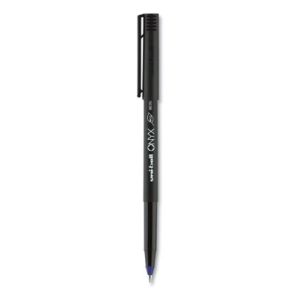 Uni-ball® ONYX Roller Ball Pen, Stick, Micro 0.5 mm, Blue Ink, Black Matte Barrel, Dozen 