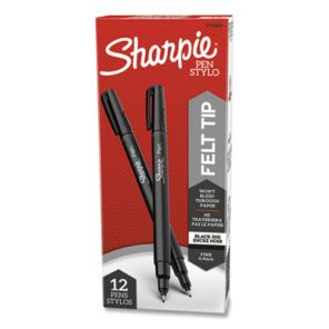 Sharpie® Water-Resistant Ink Plastic Point Pen, Stick, Fine 0.4 mm, Black Ink, Black/Gray Barrel, Dozen 