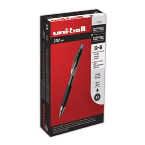 Uni-ball® Signo 207 Gel Pen, Retractable, Micro 0.5 mm, Blue Ink, Smoke/Black/Blue Barrel, Dozen 