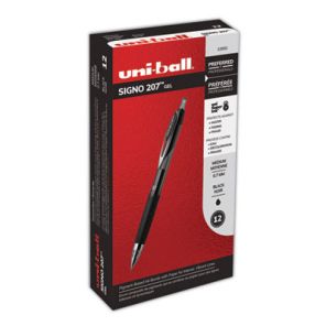 Uni-ball® Signo 207 Gel Pen, Retractable, Medium 0.7 mm, Black Ink, Smoke/Black Barrel, Dozen 