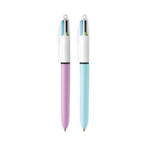 Bic® 4-Color Multi-Color Ballpoint Pen, Retractable, Medium 1 mm, Lime/Pink/Purple/Turquoise Ink, Lime Green Barrel, 2/Pack