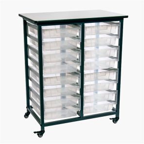 Luxor Workspaces Mobile Bin Storage Unit - Double Row with Small Clear Bins