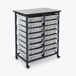 Luxor Workspaces Mobile Bin Storage Unit - Double Row with Small Gray Bins