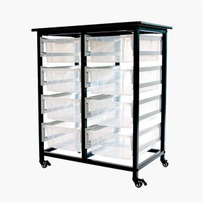 Luxor Workspaces Mobile Bin Storage Unit - Double Row with Large Clear Bins