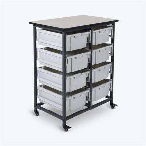 Luxor Workspaces Mobile Bin Storage Unit - Double Row with Large Gray Bins