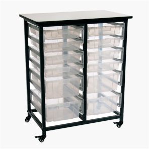 Luxor Workspaces Mobile Bin Storage Unit - Double Row with Large and Small Clear Bins